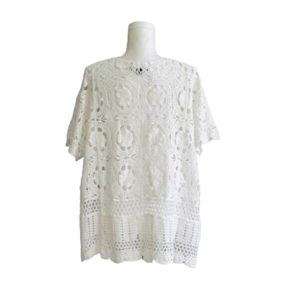 Roamans Top Sweater White French Crochet Short Sleeve Cotton Top Plus 18/20 NEW - Picture 4 of 13